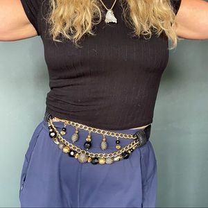 Vintage Doncaster Embellished Black and Gold Belt